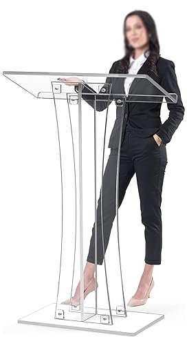 Präsentationsständer 110cm Acryl Klares Podium Rednerpult Empfangstheke Tragbare Präsentation Gebogenes Rednerpult für Klassenzimmer, Büros, Restaurants Rednerpulte und Podeste
