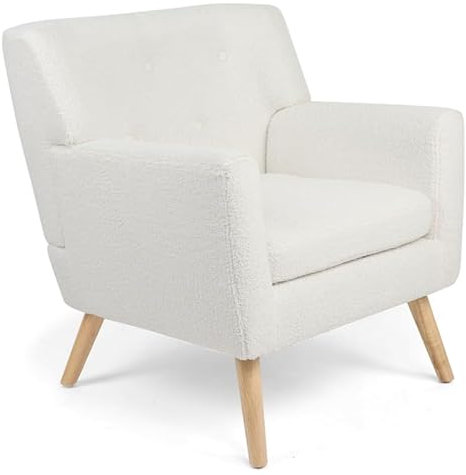 IDMarket – Sillón escandinavo LIV de tejido buclette blanco