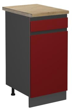 Vicco Küchenunterschrank R-Line, Schubladenschrank für die Küche, Rot/Anthrazit, 40 cm, AP Eiche