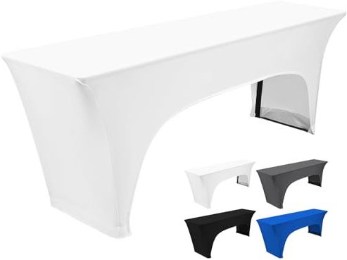 Teruntrue Premium wasserdichte Elastisch Biertischhusse, Biertischhusse für Bierzeltgarnitur, 220 x 50 cm, Unten sind 4 Fußtaschen angebracht, waschbare Tischhusse für Bankette im Freien (Weiß)