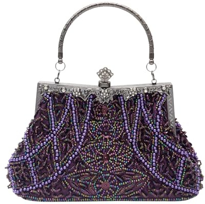 CORIOS Vintage 1920s Bolsa de Noche Clutch con Cuentas para Mujer Embrague de Lentejuelas Bolsos de Fiesta Bolso de Boda Elegante Bolso de Hombro para Lujoso Fiesta de Graduación Banquete Morado