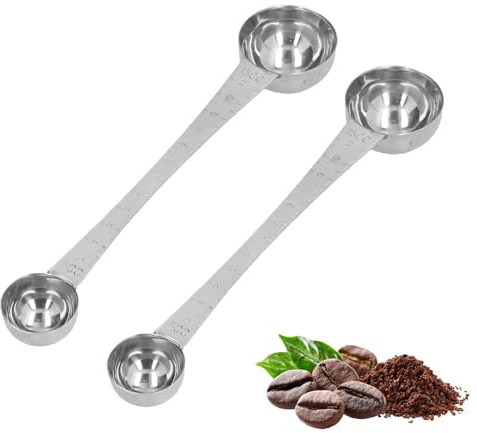 2 Stück Edelstahl-Kaffeelöffel, 2-in-1-Esslöffel, Teelöffel, doppelseitiger Messlöffel, langer Griff, Esslöffel für die Zubereitung von gemahlenem Kaffee