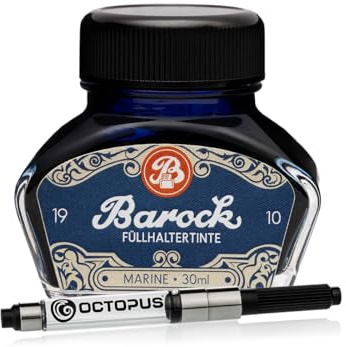 Barock 1910 Füllhaltertinte Marine, Blau, 30 ml mit Konverter | Blaue Füllertinte mit Tinten-Konverter, kräftig und intensiv für Füller, Glasfeder und Kalligrafiefeder
