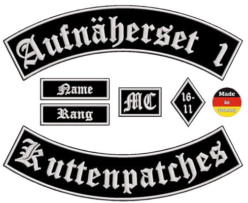 Aufnäherset 6-teilig +1, Bikerpatches, Wunschtext, selbst gestalten, für deine Motorradkutte, 6 Stück zum selbst gestalten und einer mit Made in Germany, personalisiert (mehrfarbig, 35)