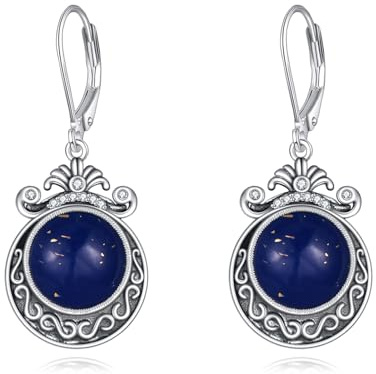 Lapislazuli Ohrringe Sterling Silber Irisch keltisch Knoten Lapis Ohrhänger Nordic Blumenschmuck Geschenke für Frauen (Ohrringe aus Lapislazuli)