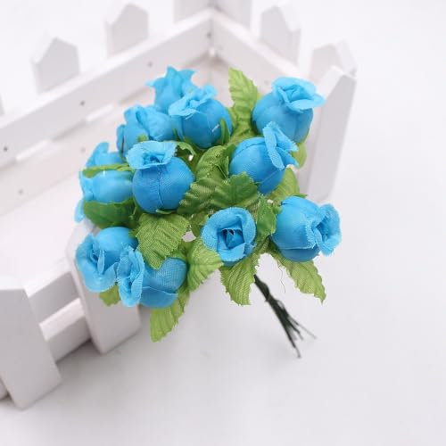 Anevous 24 Bündel Künstliche Blumenstrauß, Rosenstrauß Deko Kunstblumen, Seide Rosenstrauß mit 12 Köpfe, Künstliche Blumen Deko für Hochzeit Partei Tischaufsätze Blumenarrangement,Blau