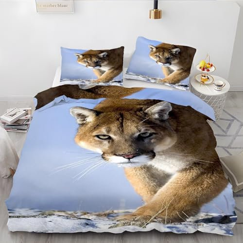 EXSANLIEAY Tier BettwäSche 135x200 LöWe BettwäSche-Sets Weich & Bügelfrei Bettbezüge, 3teilig Microfaser Bettbezug Set mit Reißverschluss - 1 Bettbezügen & 2 Kissenbezügen 80x80