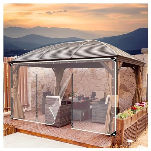 ZXCASDF Transparent PVC Planen Seitenwände,wasserdichte Planenvorhänge Mit Reißverschluss,Durchsichtige Planen Außen Vorhänge,Pergola Pavillon Trennvorhänge，Wetterfest(H2.8xW5m/H9.1xW16.4ft)