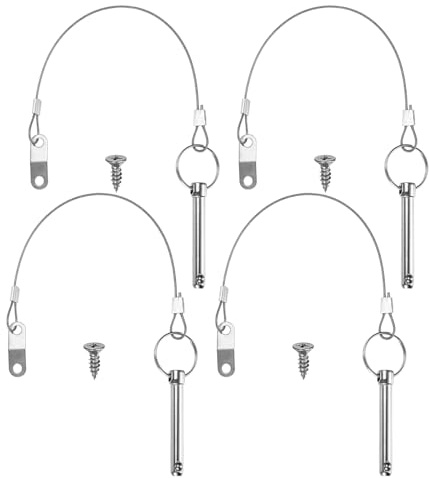M METERXITY 4er-Pack Schnellspannstifte, 5/16 (8mm) Durchmesser, 1,7 (44mm) Verwendungslänge Bimini Top Stift mit Sicherungsseil für Marine/Anhänger, 2,4 (60mm) Lange Hardware-Stifte