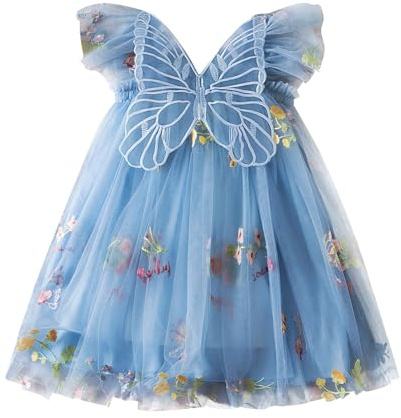 JiAmy Baby flickklänning småbarn tutu tyll fjärilsklänningar spädbarn ärmlös bröllop födelsedagsfest prinsesskläder för flickor 6 månader – 5 år, BLÅ, 2-3 År