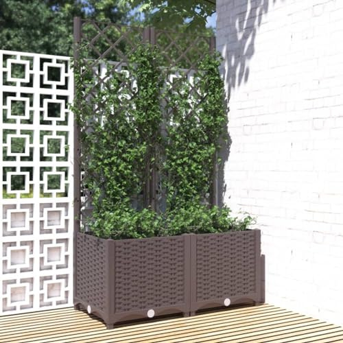 Myheimly Pflanzkübel mit Rankgitter Blumenkübel Pflanzkasten Blumentopf Blumenkasten Rankhilfe Spalier Gartenspalier,PP Pflanzkübel Braun,80 x 40 x 136 cm