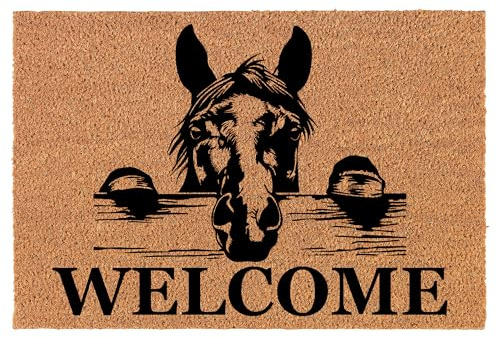 Welcome Doormat Coco Coir Door Mat Gift Welcome Peeking Horse (24 x 16)