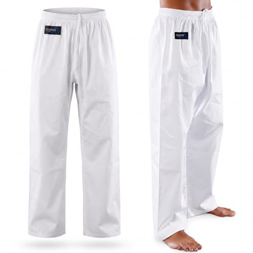 Sportech Italia - Pantaloni Allenamento Arti Marziali Karate Kumite Kungfu Wushu Jujitsu Judo Tai Chi (Bianco, XXS, 140/149cm)