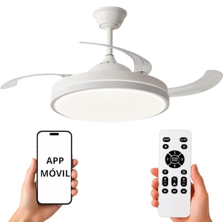 NARVI Ventilador de Techo con Cabezal Independiente | Motor DC Silencioso | LED 45W | 6 Velocidades | Función Invierno/Verano | Blanco