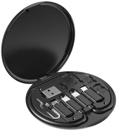 Multifunctional Data Cable Storage Box Adaptor for IOS Devices, USB-C and Micro-USB Devices Universal Data Transfer Cable (Black)