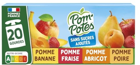 POM'POTES – Compotes Fruitée en Gourdes, Pomme Banane, Fraise, Abricot, Poire, Format 20x90g - Lot de 3 - vendu par Lot