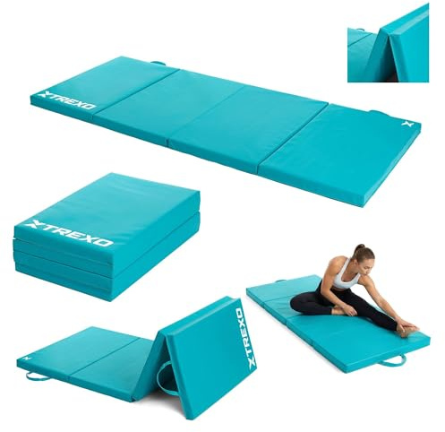 XTREXO Klappbare Gymnastikmatte – Turnmatte 4-teilig – Kunstleder & EPE-Schaumstoff – Faltbar mit Tragegriffen – Rutschfest für Training, Yoga & Kinderzimmer