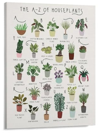 KOPUTE The A-Z of Houseplants Alphabet Wall Art Poster, Gifts for Plant Lovers, Types of Houseplants Educational Canvas, Bedroom Art, Wall Decor Living Room, Wall Art, Frameless 12x16inch