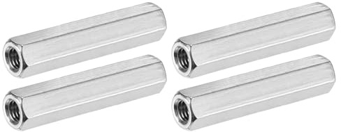 M METERXITY 4-Pack M8 x 1.25-Pitch Hex Coupling Nuts, 60mm/2.36 Length | Fully Threaded Rod, 304 Stainless Steel, for Machine, Industrial, Studding Connector Fasteners, Silver Tone