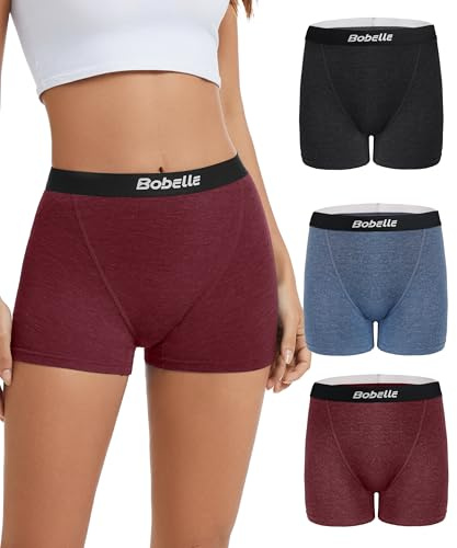 Bobelle Wear Laine Merinos Culotte Femme, Boxer Shorty Taille Haute, Respirant Sous-Vêtements Courte Anti-Frottement Lot de 3 (FR/ES, Alpha/lettres, M, Taille normale, Taille normale, 3, Multicolor01)