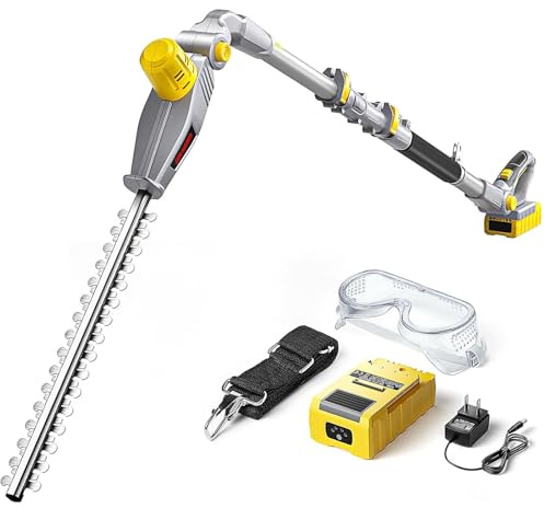 YANGYMM Cortasetos de PéRtiga InaláMbrico, EléCtrico, con ExtensióN, Cuchillas Dobles para Un Corte Eficiente, Ajustable para Setos, Arbustos y Ramas