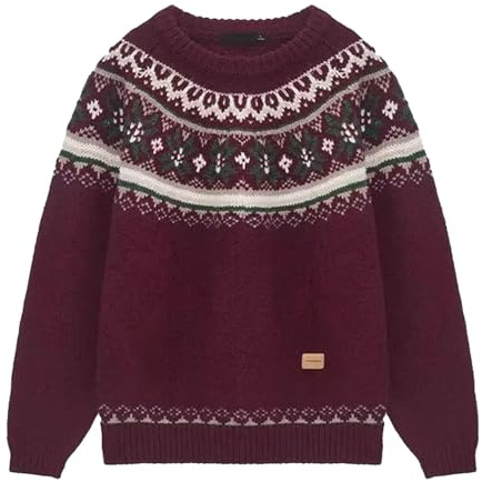 Generisch Maglione norvegese unisex con motivo tradizionale, classico maglione invernale in maglia | maglione Fair-Isle per la stagione fredda, L