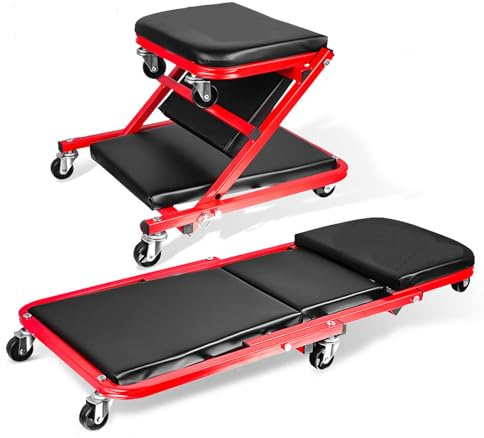 Tabouret de mécanicien Roulant, siège de Voiture Pliable avec 6 Roues, Tabouret de Travail de Garage Multifonctionnel et Rampe supérieure Automobile pour réparation Automobile