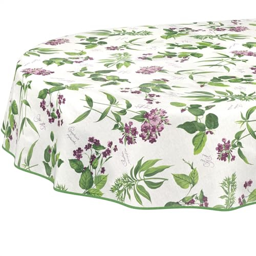 Wachstuchtischdecke Tischdecke abwaschbar Wachstischdecke pflegeleicht wasserabweisend Lotuseffekt Gartentischdecke Lavanda Oval 180 x 140 cm mit Saum (Eingefasst)