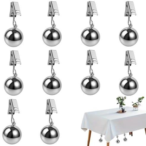 Chingcoo Tischdeckenbeschwerer 10er Set Extra Schwer 68g, Tischdecken Gewichte für Draußen mit Clips, Edelstahl Tischdecken Klammern Outdoor Windfest, Tischdecke Beschwerer für Balkon Garten Camping