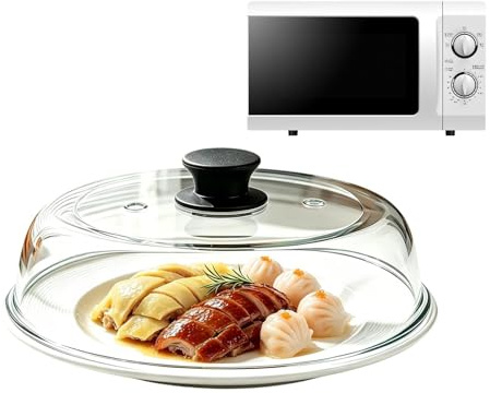 Tuxuseo 10 Inch Microwave Cover Glass with Ceramic Screws and Silicone Handle, Splash Guard Microwave, , Dishwasher Safe - For Home, Refrigerator, Kitchen, Dining Room, Meal Preparation
