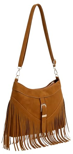 Hobos Shoulder Bags for Women, Tassel Handbag Large Capacity, Vintage Fringe Crossbody Satchel, Western Style Tote with Long Adjustable Strap for Travel, Durable Faux Leather Purse