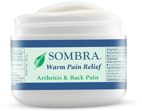 Sombra Warm Pain Relief Gel, Warm Relief for Arthritis and Chronic Pain Pre-Workout Muscle Rub Vegan Formula Free of Artificial Fragrances, Dyes, NSAIDs, Wax, Petroleum, Alcohol - 2oz Jar