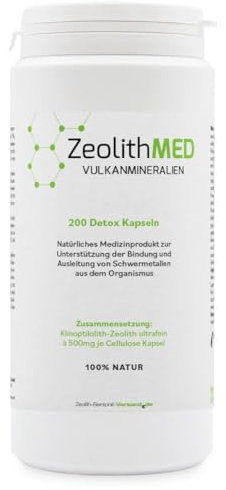 Zeolith MED Detox-Kapseln, Medizinprodukt, hochdosiert, hochwirksam ultrafein 9µm, Apothekenqualität, Entgiftung von Schwermetallen, 100% Zeolith-Klinoptilolith, Entgiftungskur mit Vulkanmineralien