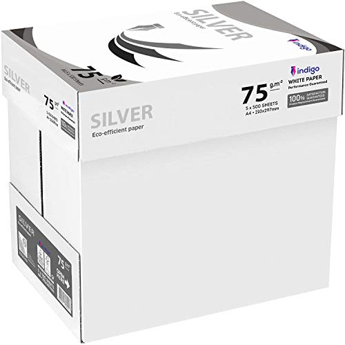 Indigo® A4 White Printer Copier Paper – 5 Reams (2500 Sheets), 75 GSM – Office Printing Paper for Laser, Inkjet & Copy Use (1 Box)