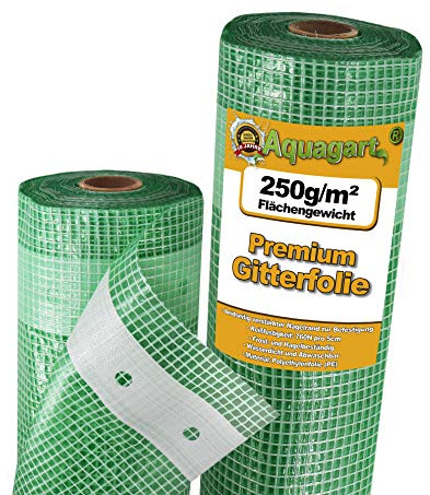 Reißfeste Gewächshaus-Folie Gitterfolie mit Nagelrand von Aquagart I UV-Stabile Folie für Tomatenhaus Frühbeetfolie I Gewebefolie Gartenfolie Grün 250g (4m, grün/transparent 3,0m breit) GP 3,49€/m²