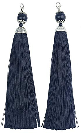Makhry 10 Stücke 6,3 Zoll Handgemachte Seidige Floss Karabinerverschluss Quaste Schlüsselanhänger Perlen Lesezeichen Quaste Anhänger für DIY Handwerk Schmuck Frauen Ohrring (Schwarz, Lange) | 16cm Handgemachte Quasten mit Perlen für Lesezeichen,DIY Schmuck,Ohrringe,Armbänder und Bastelzubehör für Frauen