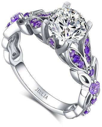 Jeulia 4.3 Carat Personalized Sterling Silver Butterfly Rings for Women Purple Amethyst Birthstone Bridal Rings Set Round Cut Wedding Engagement Promise (Amethyst Purple, S 1/2)