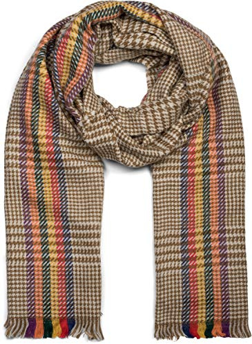 styleBREAKER Damen Schal Pepita Hahnentritt | Voluminöses warmes Wintertuch mit bunten Streifen, umlaufende kurze Fransen, 70x200 cm großes XXL-Format, Stola Halstuch