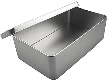 Silver Metal Tin Box Lids - Large Containers, Holder for Keeping Car Keys, Cookie, Pencil Case, 8.2 x 4.7 x 2.4 inch