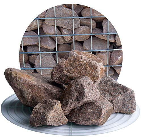 Schicker Mineral Granit Gabionensteine rot 25 kg 32-60 mm, Bruchsteine | Farbecht, ideal für schmale Gabionen, Säulen und Steinzäune, witterungs- und frostbeständig, widerstandsfähiger Naturstein