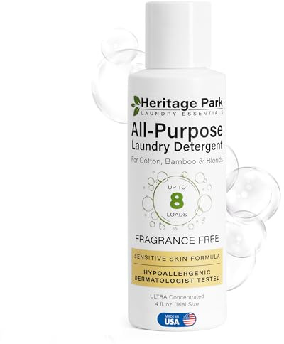 Heritage Park Luxury Laundry Detergent | Dermatologist Tested Plant based Natural & Enzyme Laundry Detergent | Sensitive Skin Friendly - Fragrance Free (4 fl oz Trial Size)