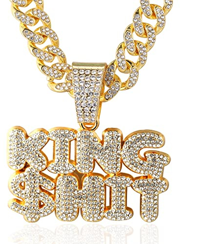 Halukakah Goldkette für Herren 18k Echtgold Plattiert/Platin Weißgold-Finish Iced Out Anhänger Halskette,Volle Cz-Labordiamanten Zinken-Set,14mm Kubanische Gliederkette 45cm,Kostenlose Geschenkbox