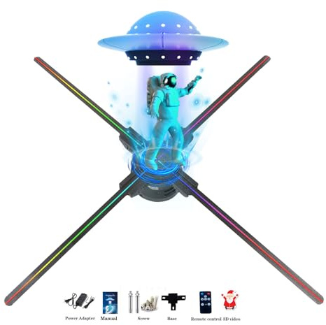 Ventola ologramma 3D, proiettore HD LED ologramma WIFI con 700 video libreria, animazione olografica, per negozi, albero di Natale (app 70 cm, Bluetooth, telecomando e Wi-Fi)