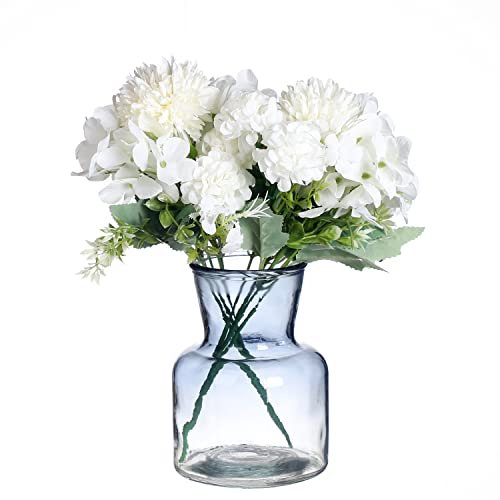 huaao 2 Mazzi Set di Fiori Artificiali Finta in Seta Bouquet da Sposa Rosa Ortensia Garofani Fiore Decorazione di Nozze per Vaso Casa Ufficio Composizioni Floreali Matrimonio Centrotavola, Bianco