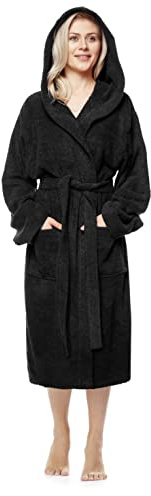 Badrock med huva för kvinnor, vaddlängd, Färg: Svart, Storlek kvinnor: M, Storlek unisex: S-M