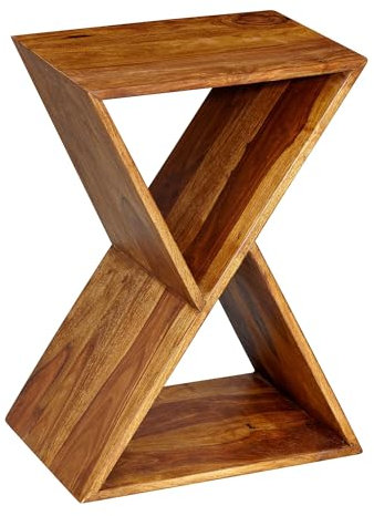 tinkaro Beistelltisch X-Form Svea Sheesham Massivholz Anstelltisch Braun