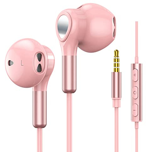 Kopfhörer mit Kabel In Ear Kopfhörer Kabel Ohrhörer Kabelgebundene Rosa | Kabelgebundene Kopfhörer mit Mikrofon, Lautstärkeregler, 1,2 m Kabellänge, 3,5 mm Klinke für iPhone Samsung, Computer, Schule