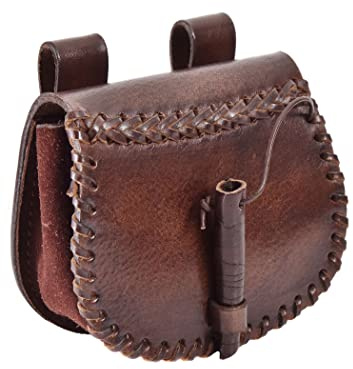 Battle-Merchant Wikinger Gürteltasche mit Prägung, Leder | Ledertasche für den Gürtel, Mittelalter Reenactment, LARP, Historische Kostüme & Fantasy Cosplay