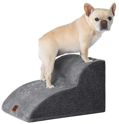 EHEYCIGA Scaletta per Cani 2 Gradini Altezza 30 cm, Scala Cane Piccoli e Gatti in Spugna per Salire su Letto e Divano, Antiscivolo Rampa per Cani con Rivestimento Rimovibile e Lavabile, Grigio