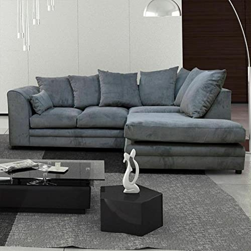 Furnishings For Less UK Casper Chenille Grey Fabric Corner Sofa 3 to 4 Seater Sofa (Grey, Right Hand Facing Corner)